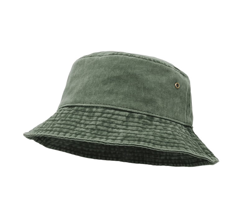 UltraKey Bucket Hat, Wide Brim Washed Denim Cotton Outdoor Sun Hat Flat Top Cap for Fishing Hiking Beach Sports Army Green - Image 1